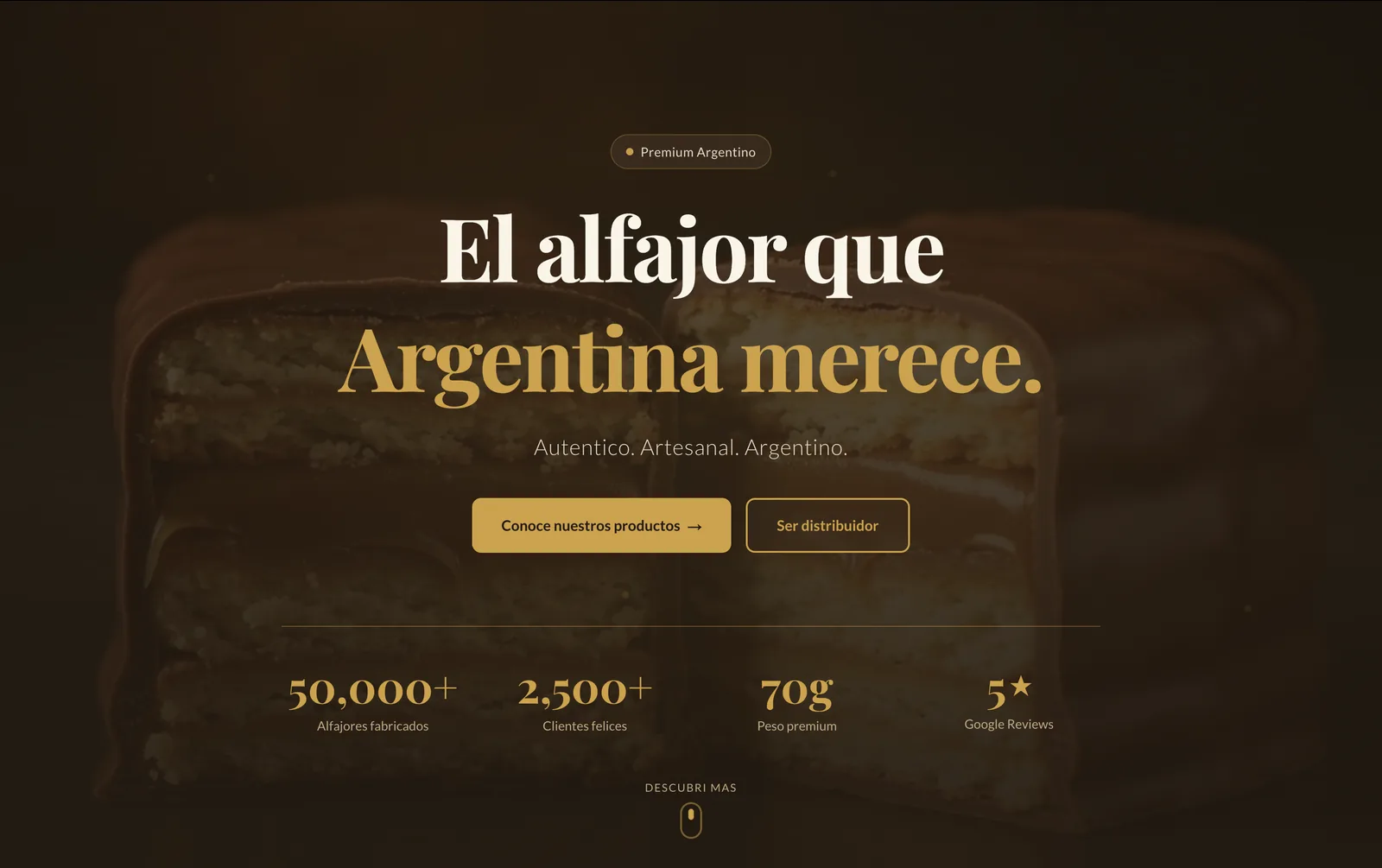 Screenshot of the Alfajor Gaucho website (Landing page)