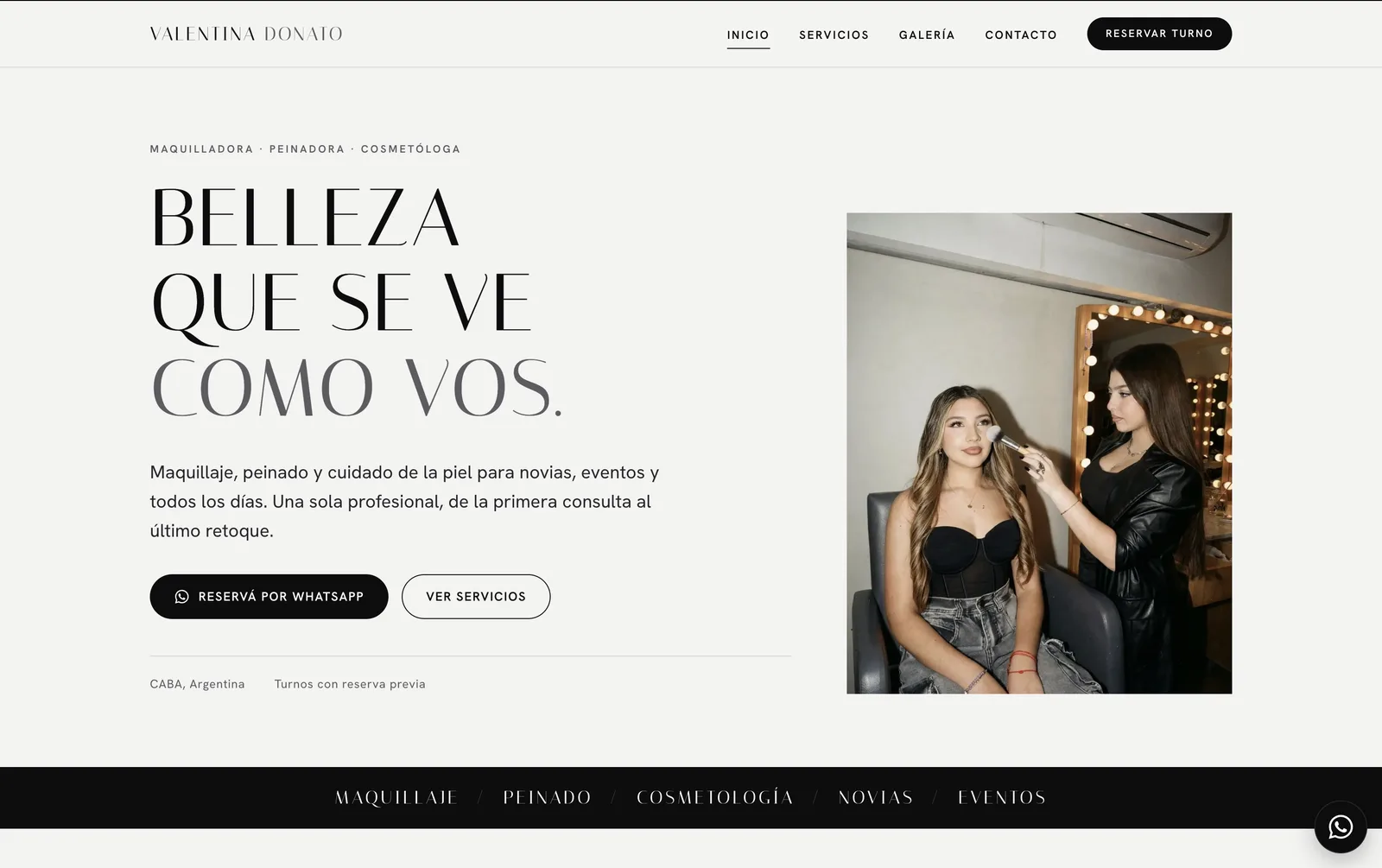 Screenshot of the Valentina Donato website (Services website)